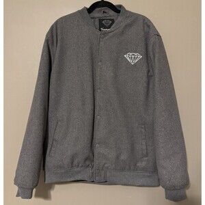 Diamond Supply Co. Gray Varsity Bomber Quilt Lined Button Snap Jacket Men XL Y2K